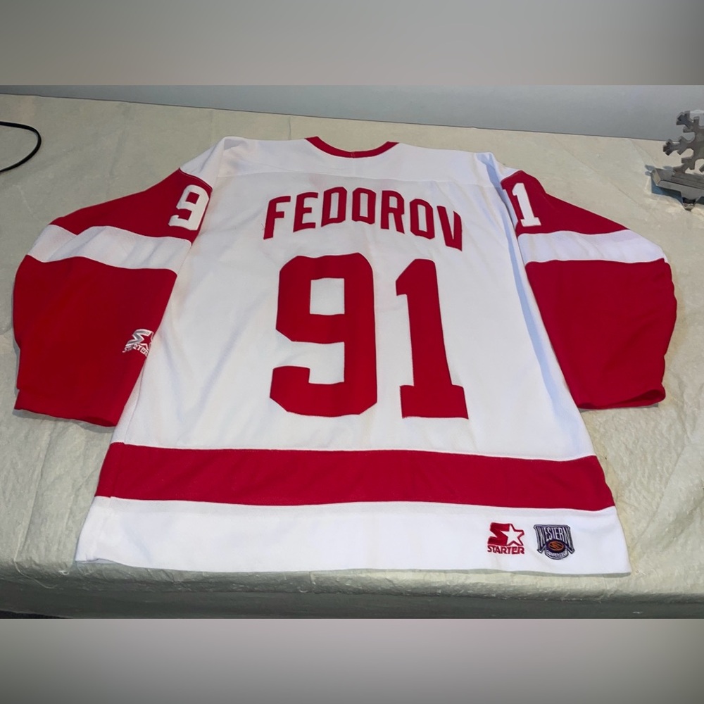 Sergei Fedorov starter Detroit Red Wings Jersey Mens Xl White Sewn 90s Clean nhl